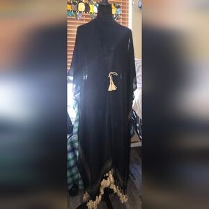 237 Black Kimono with Gold Tassel Details And Fringe NWOT (D)